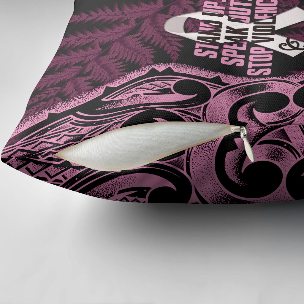 White Ribbon Day New Zealand Pillow Cover Respect Women Maori Pattern Pink