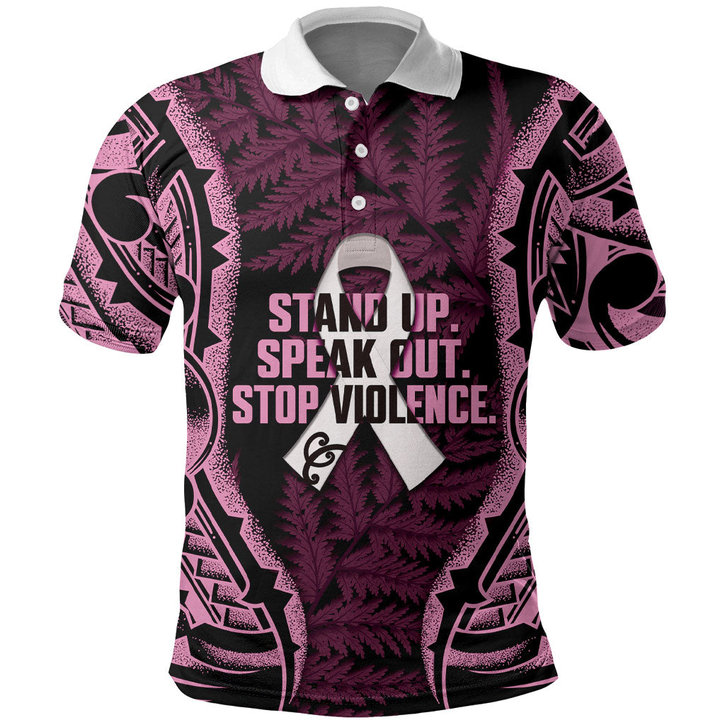 White Ribbon Day New Zealand Polo Shirt Respect Women Maori Pattern Pink
