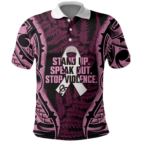 White Ribbon Day New Zealand Polo Shirt Respect Women Maori Pattern Pink