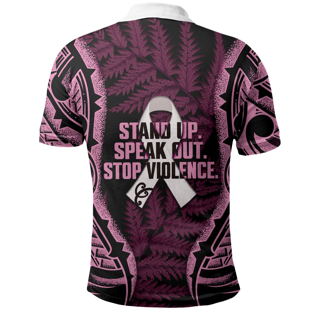 White Ribbon Day New Zealand Polo Shirt Respect Women Maori Pattern Pink