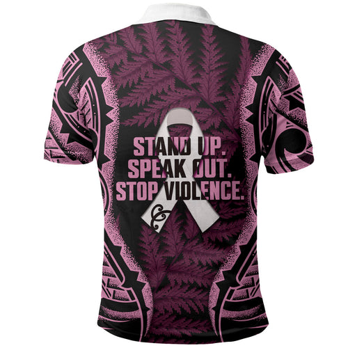 White Ribbon Day New Zealand Polo Shirt Respect Women Maori Pattern Pink