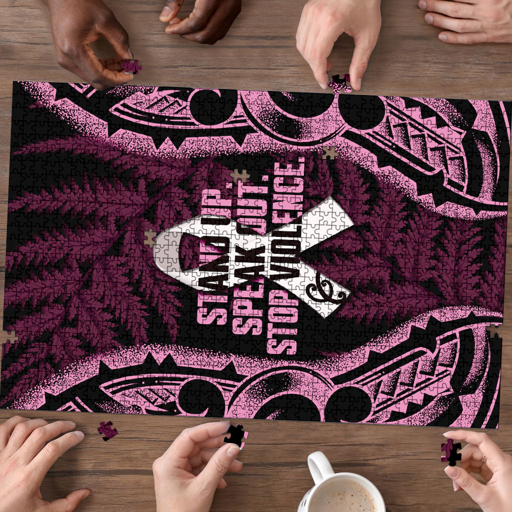 White Ribbon Day New Zealand Puzzle Respect Women Maori Pattern Pink