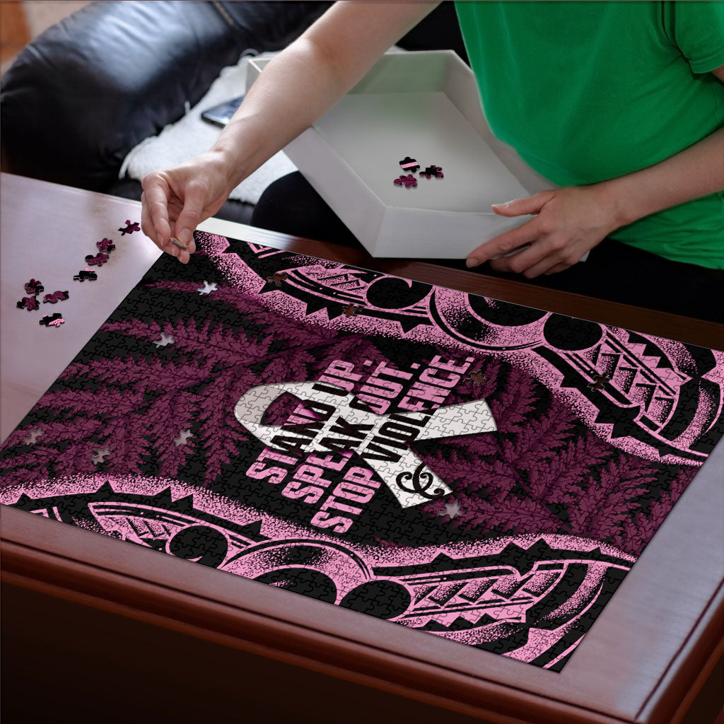 White Ribbon Day New Zealand Puzzle Respect Women Maori Pattern Pink
