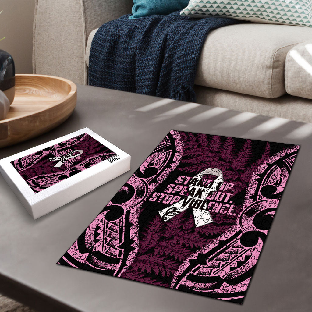 White Ribbon Day New Zealand Puzzle Respect Women Maori Pattern Pink