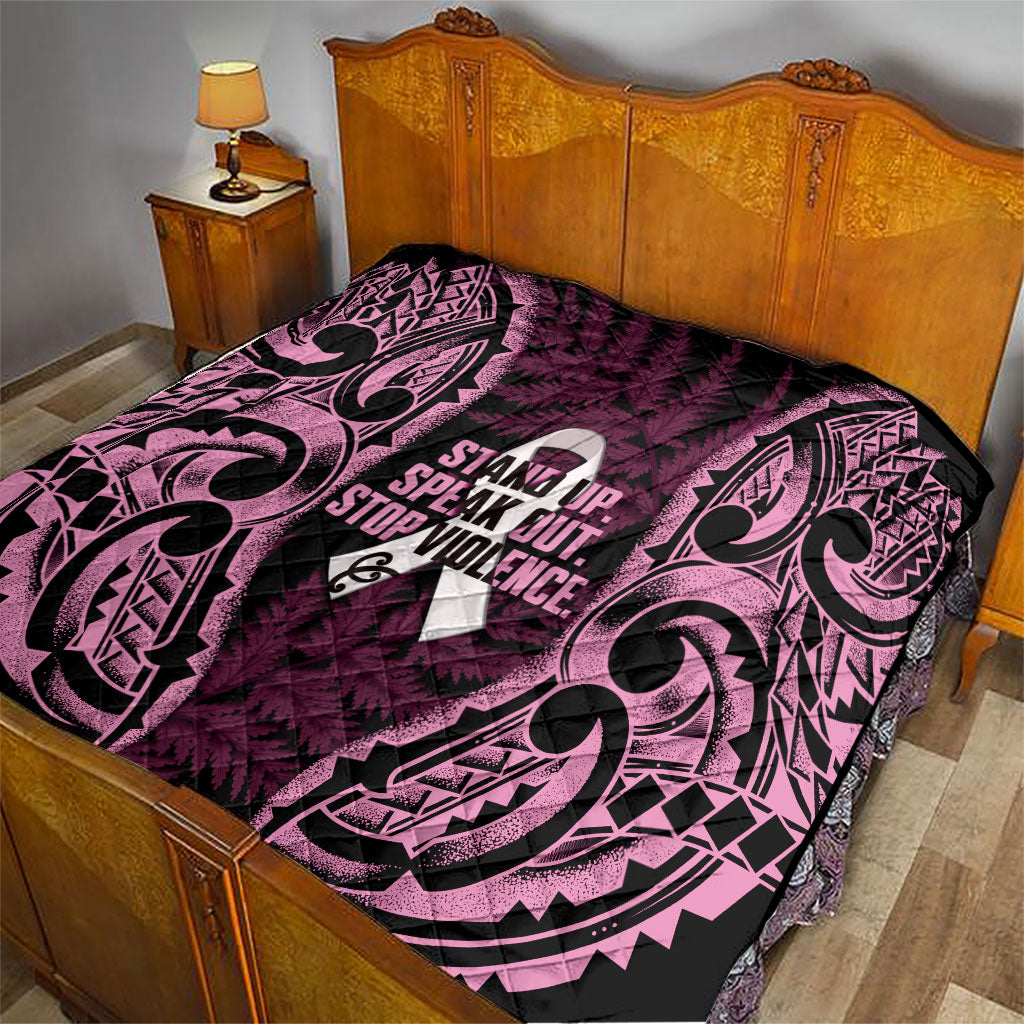White Ribbon Day New Zealand Quilt Respect Women Maori Pattern Pink