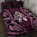 White Ribbon Day New Zealand Quilt Bed Set Respect Women Maori Pattern Pink