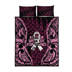 White Ribbon Day New Zealand Quilt Bed Set Respect Women Maori Pattern Pink