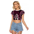 White Ribbon Day New Zealand Raglan Cropped T Shirt Respect Women Maori Pattern Pink