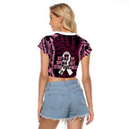 White Ribbon Day New Zealand Raglan Cropped T Shirt Respect Women Maori Pattern Pink