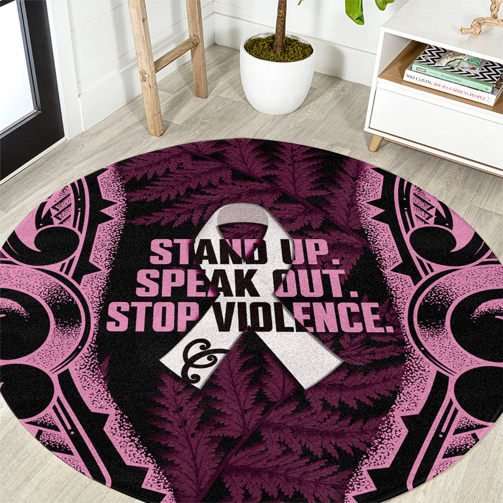 White Ribbon Day New Zealand Round Carpet Respect Women Maori Pattern Pink