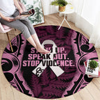 White Ribbon Day New Zealand Round Carpet Respect Women Maori Pattern Pink