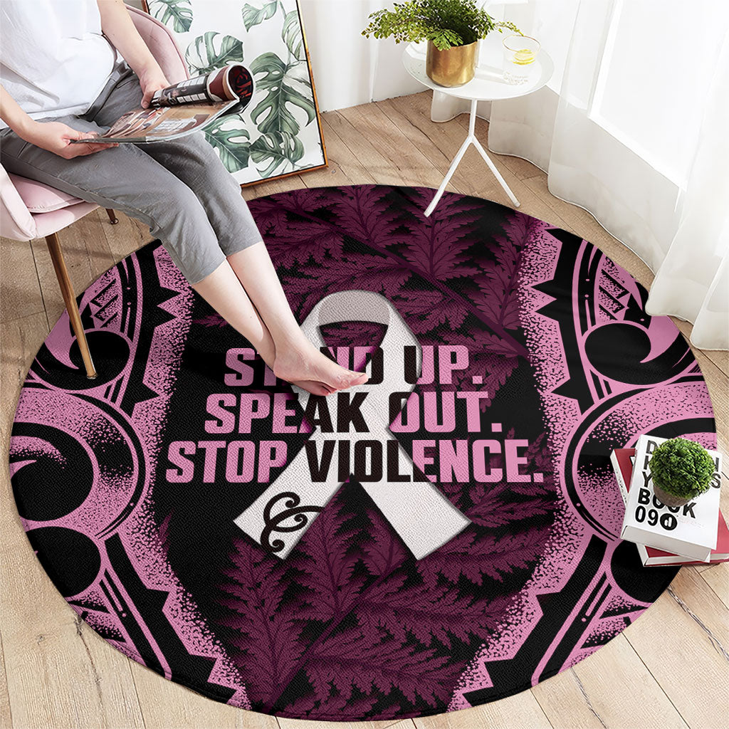 White Ribbon Day New Zealand Round Carpet Respect Women Maori Pattern Pink