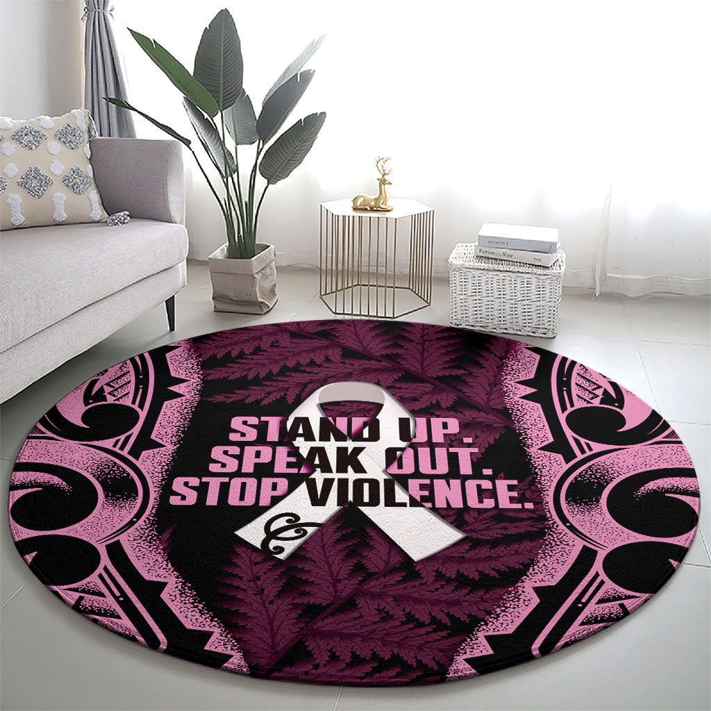 White Ribbon Day New Zealand Round Carpet Respect Women Maori Pattern Pink