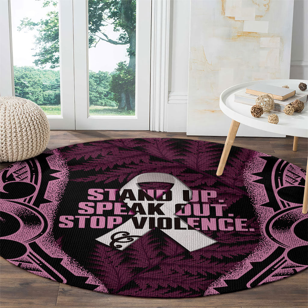White Ribbon Day New Zealand Round Carpet Respect Women Maori Pattern Pink