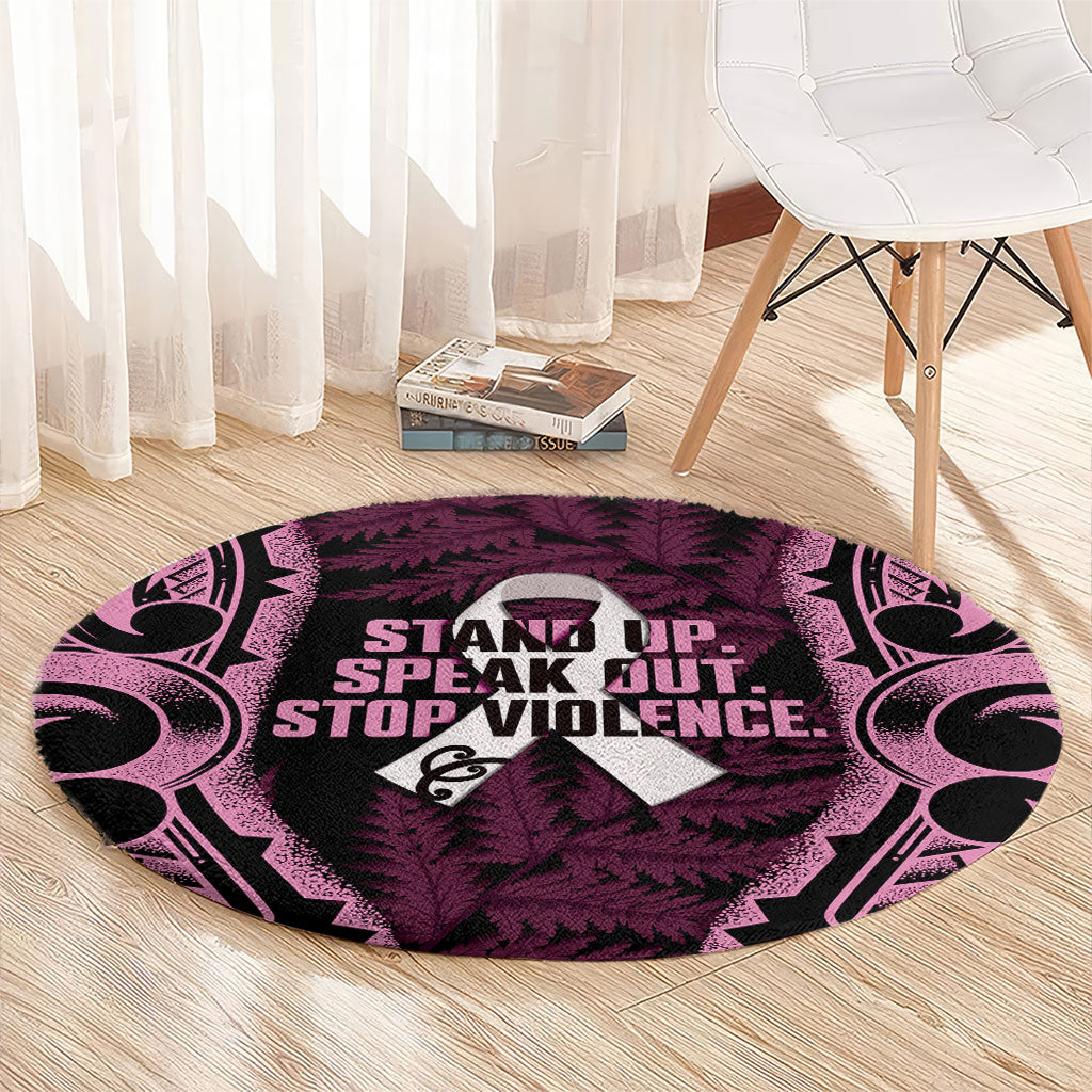 White Ribbon Day New Zealand Round Carpet Respect Women Maori Pattern Pink