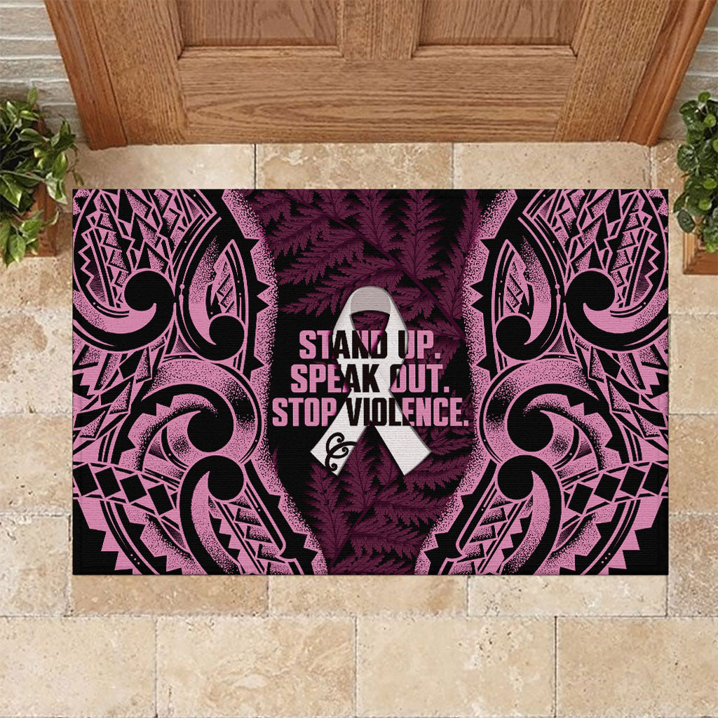 White Ribbon Day New Zealand Rubber Doormat Respect Women Maori Pattern Pink