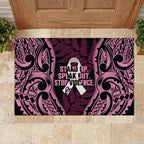 White Ribbon Day New Zealand Rubber Doormat Respect Women Maori Pattern Pink