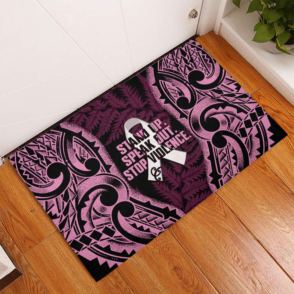 White Ribbon Day New Zealand Rubber Doormat Respect Women Maori Pattern Pink