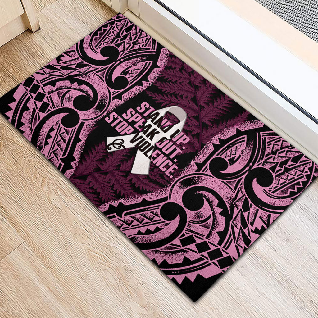 White Ribbon Day New Zealand Rubber Doormat Respect Women Maori Pattern Pink