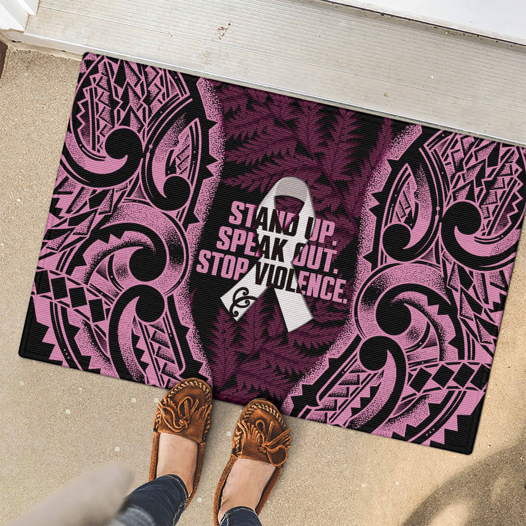 White Ribbon Day New Zealand Rubber Doormat Respect Women Maori Pattern Pink