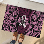 White Ribbon Day New Zealand Rubber Doormat Respect Women Maori Pattern Pink