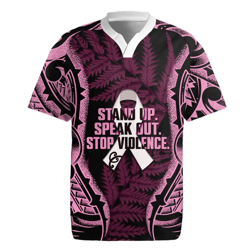 White Ribbon Day New Zealand Rugby Jersey Respect Women Maori Pattern Pink