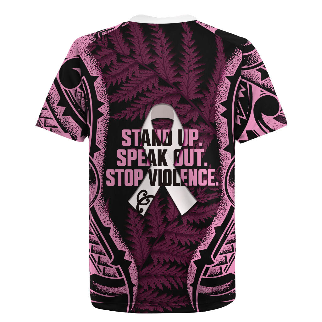 White Ribbon Day New Zealand Rugby Jersey Respect Women Maori Pattern Pink