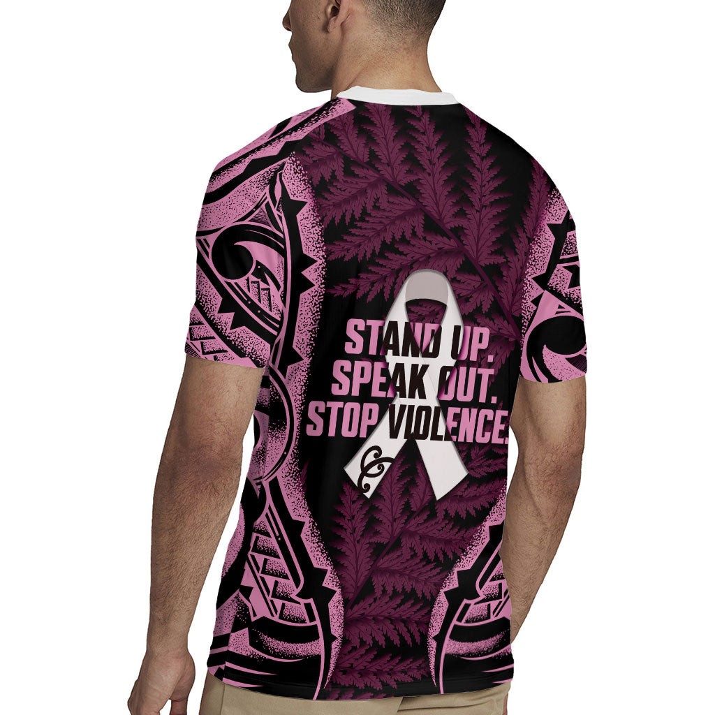 White Ribbon Day New Zealand Rugby Jersey Respect Women Maori Pattern Pink