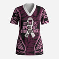 White Ribbon Day New Zealand Scrub Top Respect Women Maori Pattern Pink