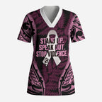 White Ribbon Day New Zealand Scrub Top Respect Women Maori Pattern Pink