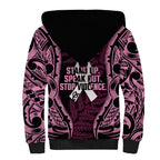 White Ribbon Day New Zealand Sherpa Hoodie Respect Women Maori Pattern Pink