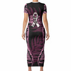 White Ribbon Day New Zealand Short Sleeve Bodycon Dress Respect Women Maori Pattern Pink
