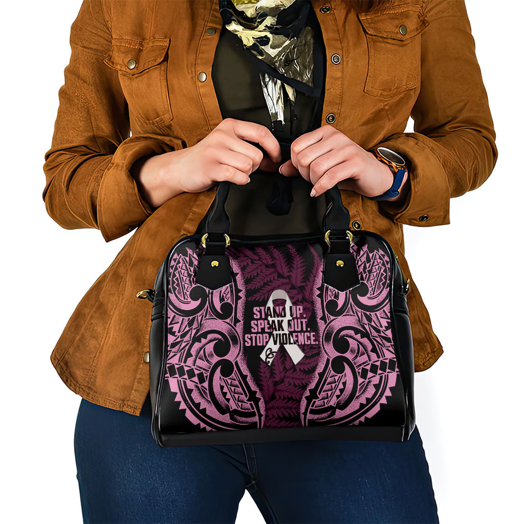 White Ribbon Day New Zealand Shoulder Handbag Respect Women Maori Pattern Pink