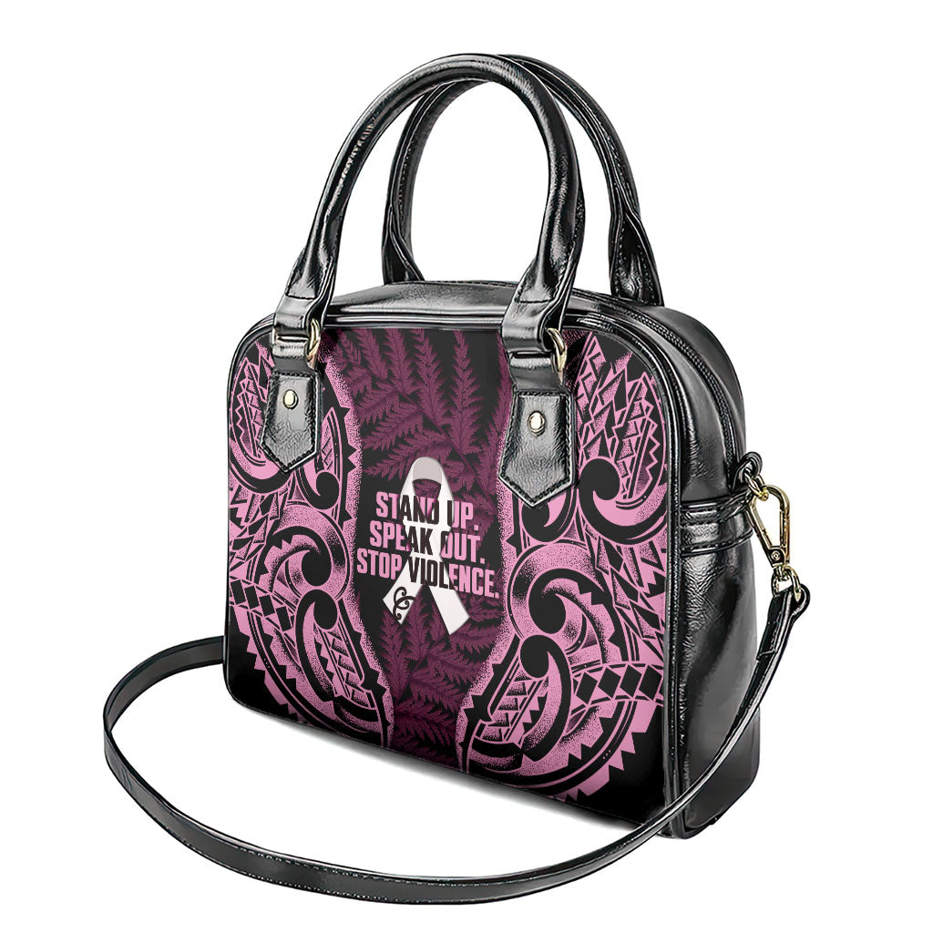 White Ribbon Day New Zealand Shoulder Handbag Respect Women Maori Pattern Pink
