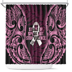 White Ribbon Day New Zealand Shower Curtain Respect Women Maori Pattern Pink