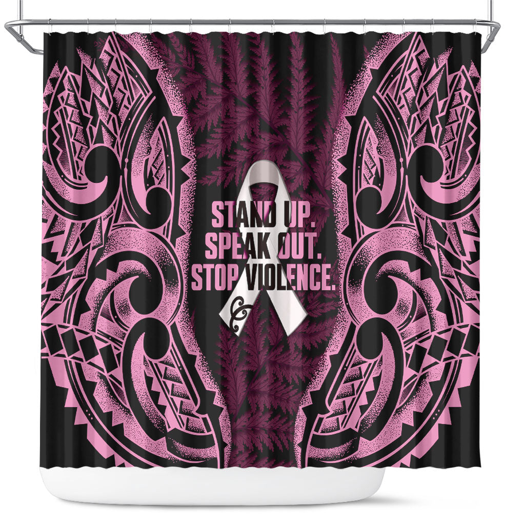White Ribbon Day New Zealand Shower Curtain Respect Women Maori Pattern Pink