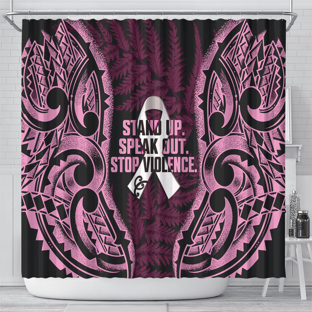 White Ribbon Day New Zealand Shower Curtain Respect Women Maori Pattern Pink