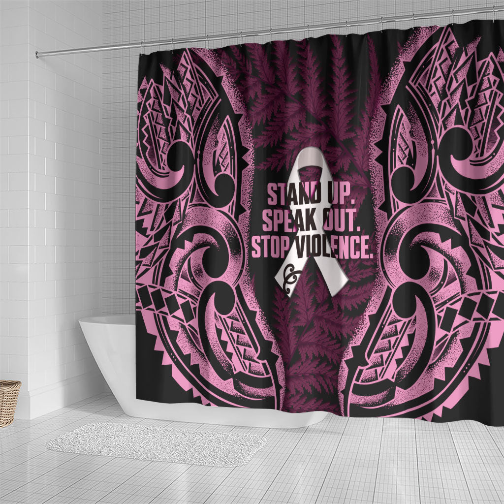 White Ribbon Day New Zealand Shower Curtain Respect Women Maori Pattern Pink