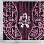 White Ribbon Day New Zealand Shower Curtain Respect Women Maori Pattern Pink