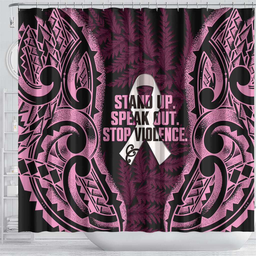 White Ribbon Day New Zealand Shower Curtain Respect Women Maori Pattern Pink