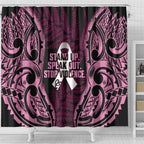 White Ribbon Day New Zealand Shower Curtain Respect Women Maori Pattern Pink