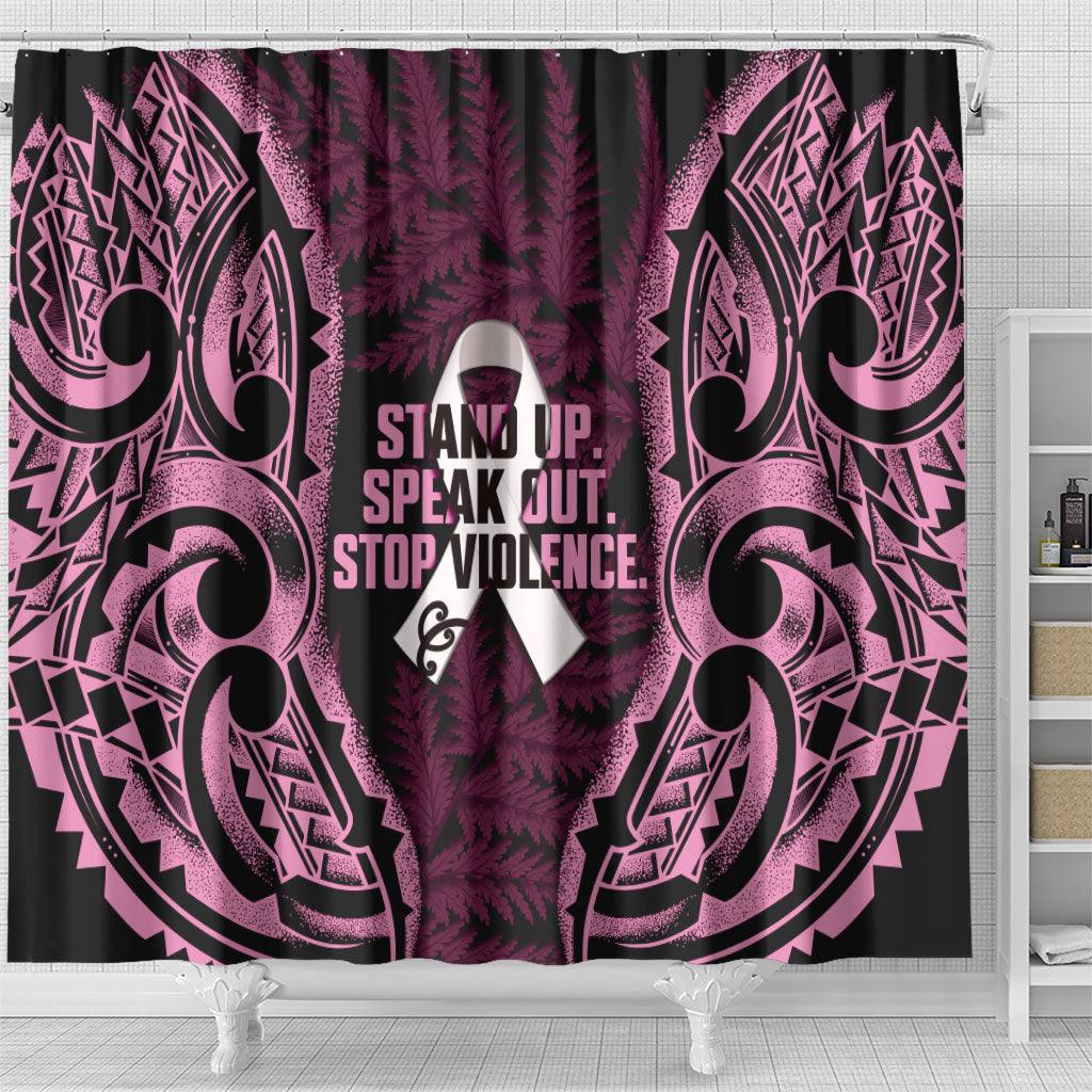 White Ribbon Day New Zealand Shower Curtain Respect Women Maori Pattern Pink