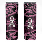 White Ribbon Day New Zealand Skinny Tumbler Respect Women Maori Pattern Pink