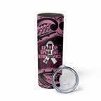 White Ribbon Day New Zealand Skinny Tumbler Respect Women Maori Pattern Pink