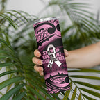 White Ribbon Day New Zealand Skinny Tumbler Respect Women Maori Pattern Pink