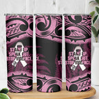 White Ribbon Day New Zealand Skinny Tumbler Respect Women Maori Pattern Pink