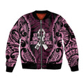 White Ribbon Day New Zealand Sleeve Zip Bomber Jacket Respect Women Maori Pattern Pink