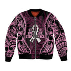 White Ribbon Day New Zealand Sleeve Zip Bomber Jacket Respect Women Maori Pattern Pink