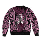 White Ribbon Day New Zealand Sleeve Zip Bomber Jacket Respect Women Maori Pattern Pink