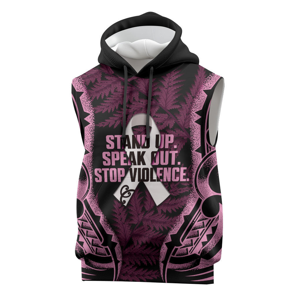 White Ribbon Day New Zealand Sleeveless Hoodie Respect Women Maori Pattern Pink